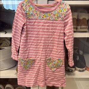 Pink Striped Kids Dress with Floral Accents